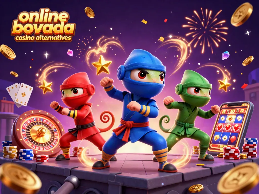 Engage with online Bovada casino alternatives as ninja chameleons showcase martial arts in a vibrant casino scene.