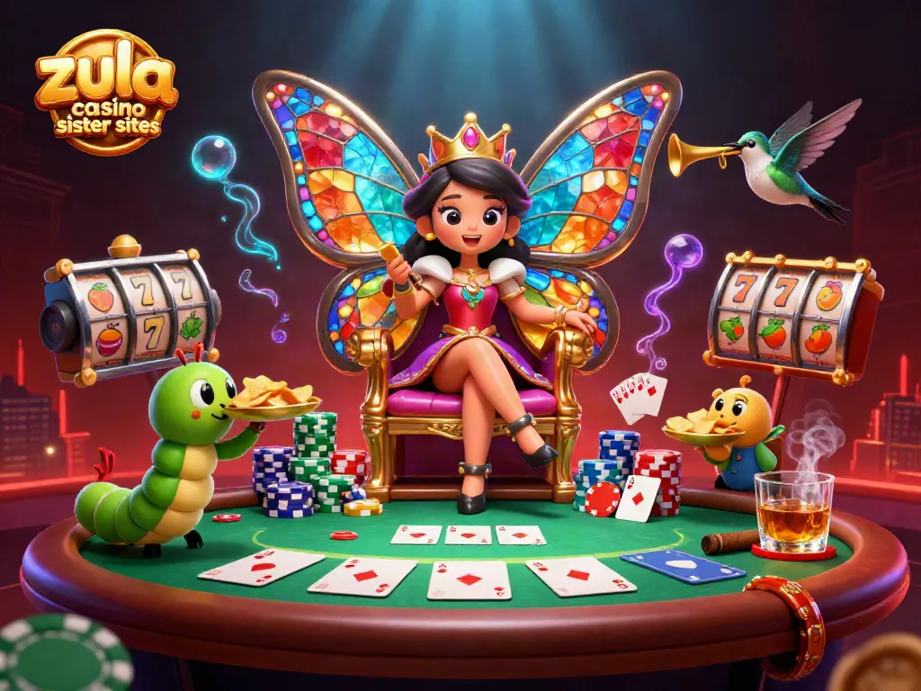 Explore exhilarating games at Zula casino sister sites, featuring vibrant characters and casino elements.