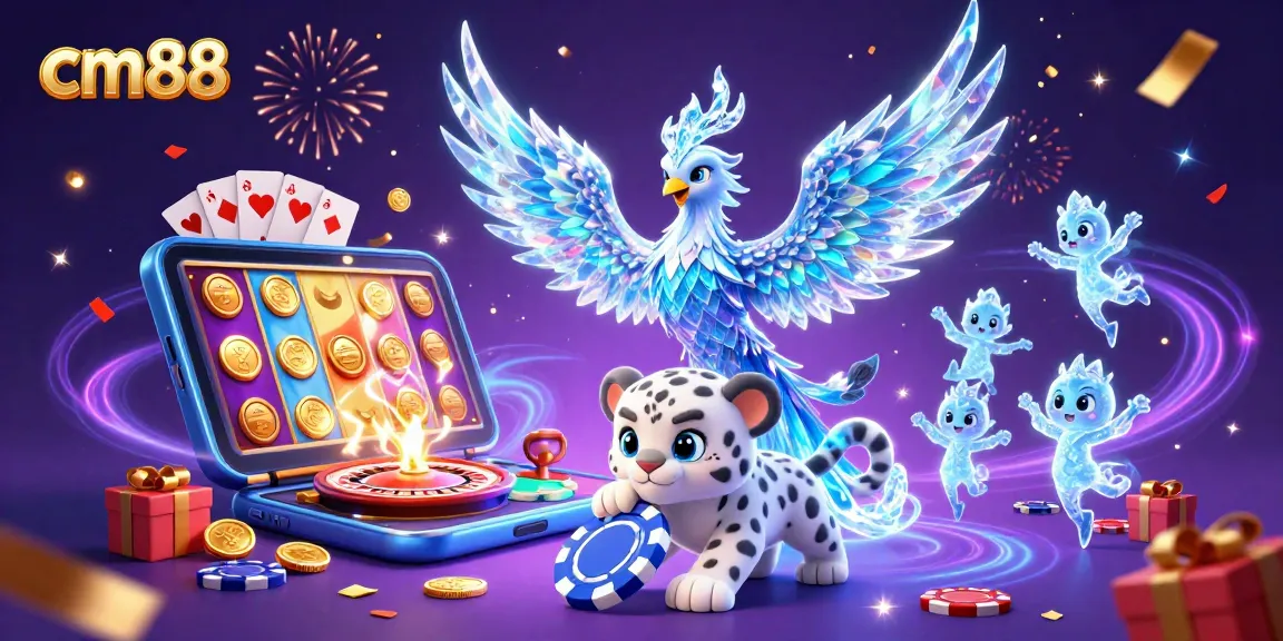 Join the action at cm88 with a magical casino scene featuring a phoenix and gaming elements.