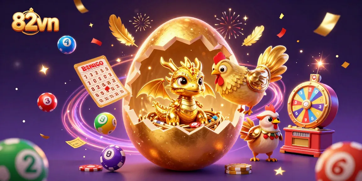 Experience the thrill of 82vn as a golden dragon emerges from a nest of poker chips, surrounded by vibrant lottery elements.