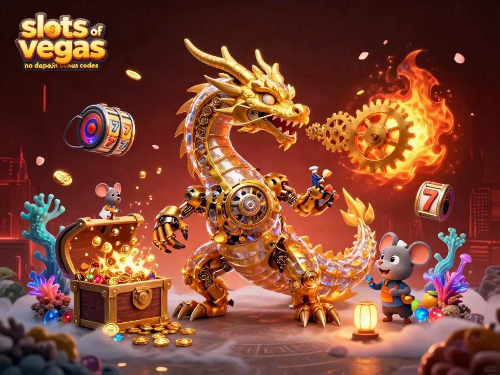 Engage with slots of vegas no deposit bonus codes featuring a golden dragon and treasure in vibrant 3D illustration.