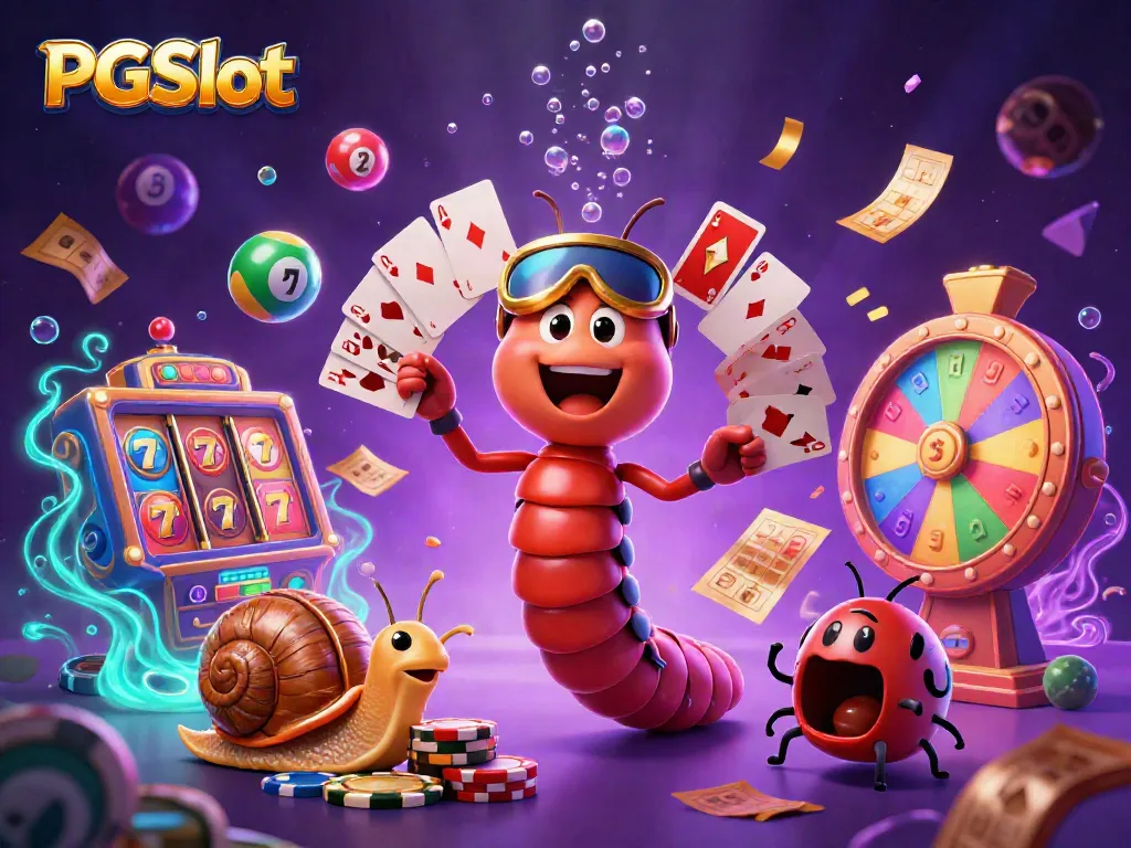 Experience the thrill of PGSlot gaming with colorful characters and vibrant slot elements.