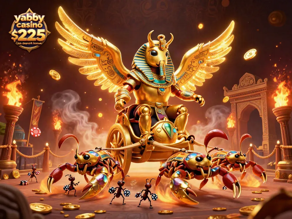 Unleash the excitement with yabby casino $225 no deposit bonus, featuring a golden scarab and scorpions.