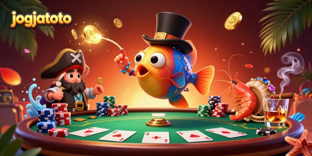 Experience thrilling gameplay with jogjatoto while deep-sea characters attract golden coins.