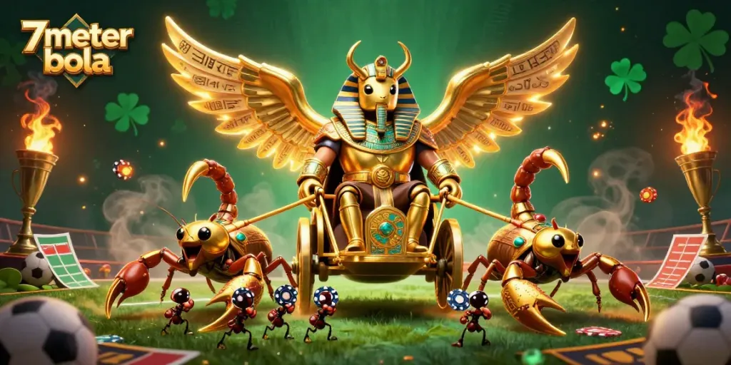 Engage in thrilling betting action with 7meter bola featuring a majestic beetle and sports elements.