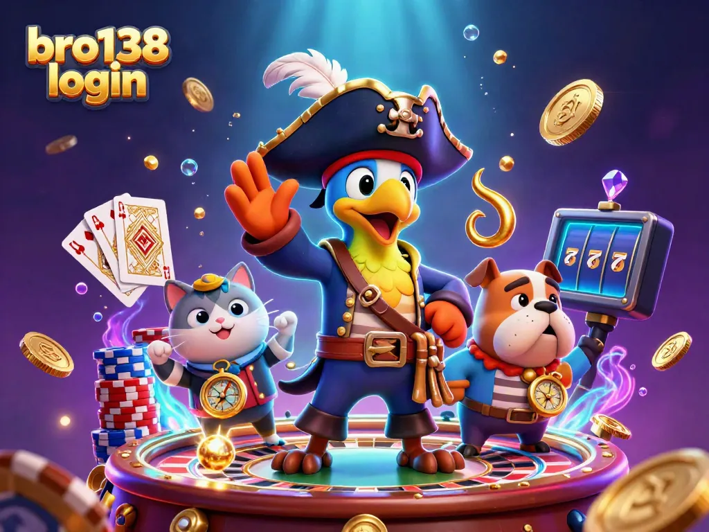 Experience thrilling gameplay with bro138 login and vibrant casino elements like coins and poker chips.