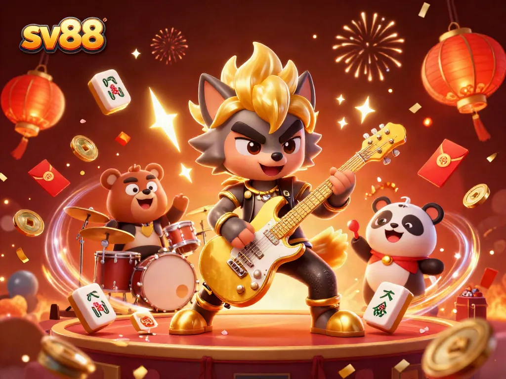 Experience the excitement of sv88 with a vibrant casino-themed 3D illustration featuring dynamic characters and game elements.