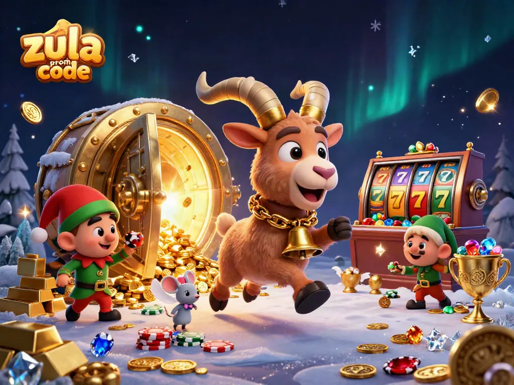 Zula promo code boosts your gaming experience with engaging 3D elements in a festive casino scene.