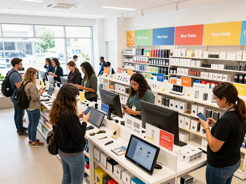Shoppers exploring SanumStore's diverse product categories in a modern retail environment.