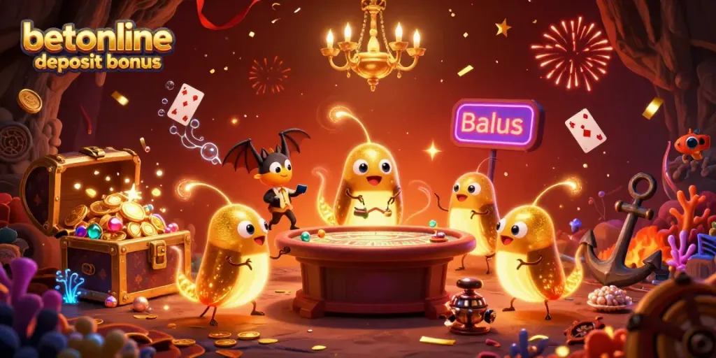 Experience the vibrant betonline deposit bonus with animated glowworms lighting up a casino ambiance.