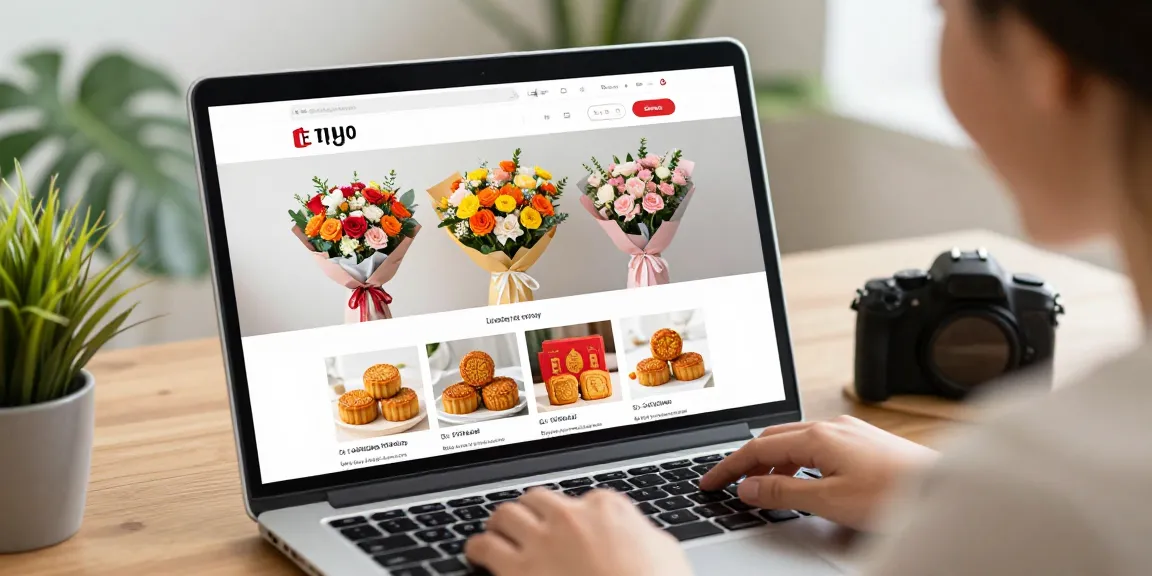 Pengguna bos88 menjelajahi berbagai pilihan buket bunga dan kue bulan dengan antusias di platform pengiriman bunga.