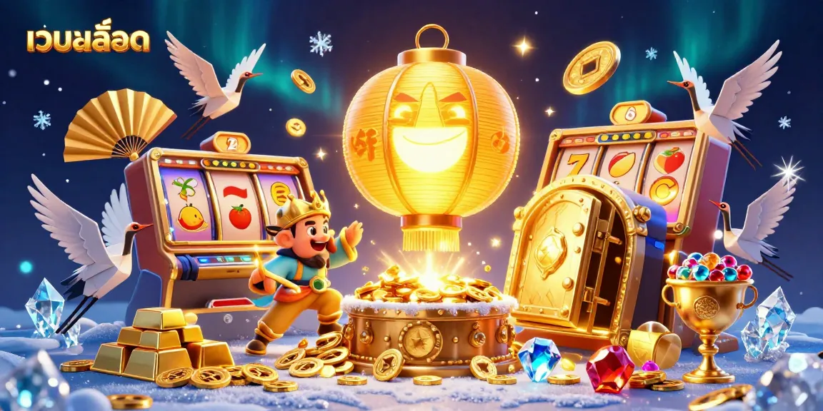 Spin to win with เว็บสล็อต in this vibrant 3D illustrated slots casino filled with treasure and luck.