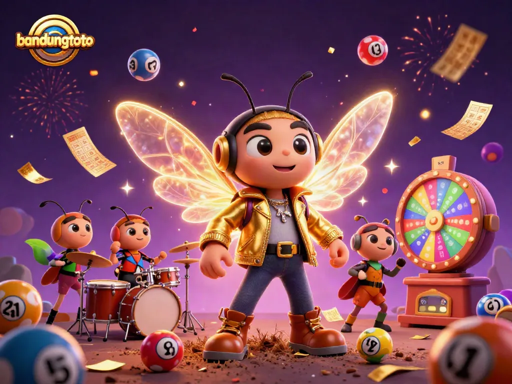 Experience the excitement of bandungtoto with vibrant lottery balls and animated casino characters.