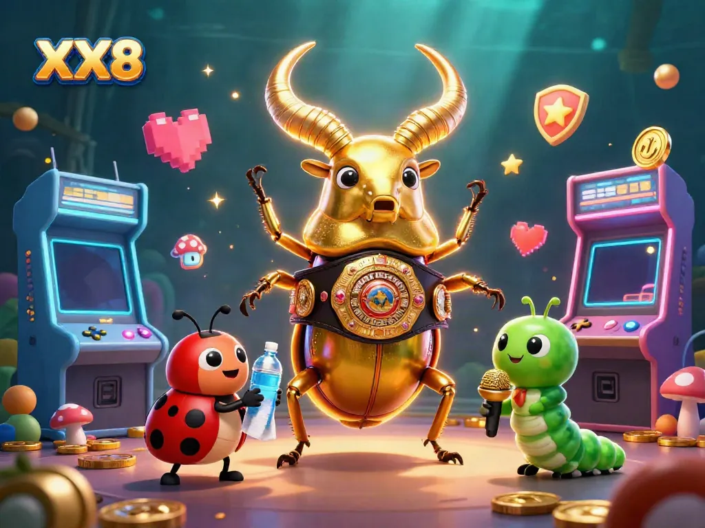 Experience the excitement of XX8's gaming world with a vibrant 3D illustration full of action and energy.