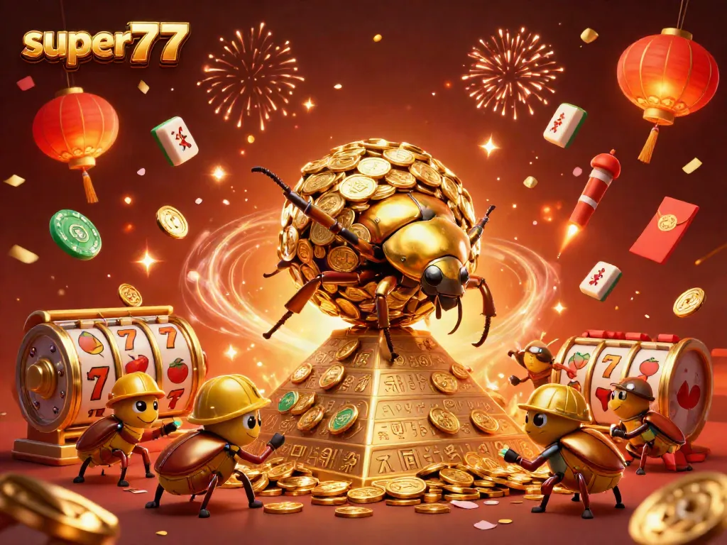 Experience the excitement of super77 with golden beetles symbolizing wealth in action.