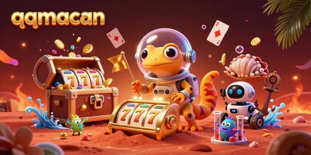 Experience the excitement of qqmacan with a Martian gecko discovering gold in a cosmic casino.