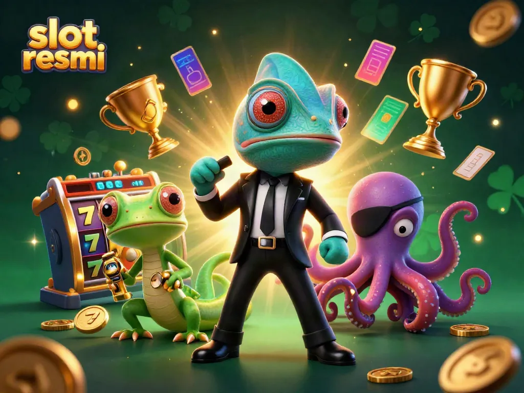 Slot resmi menunjukkan agen chameleon rahasia dengan simbol jackpot dan elemen kasino