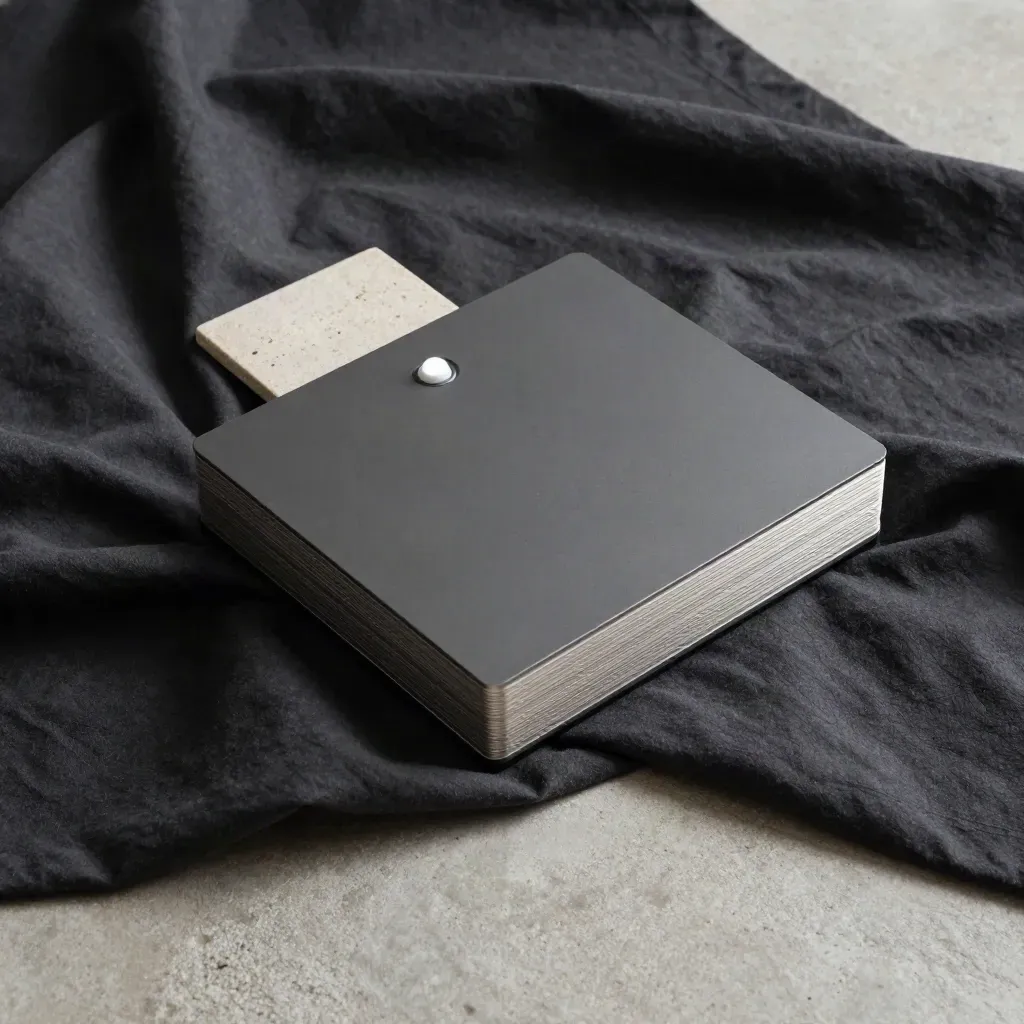 Overhead flatlay of a checkout error monitor stack in charcoal fabric with a white beacon.