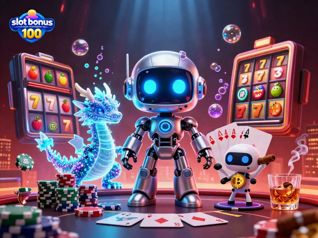 Experience the thrill with slot bonus new member 100 in a vibrant 3D casino scene showcasing characters and dynamic game elements.
