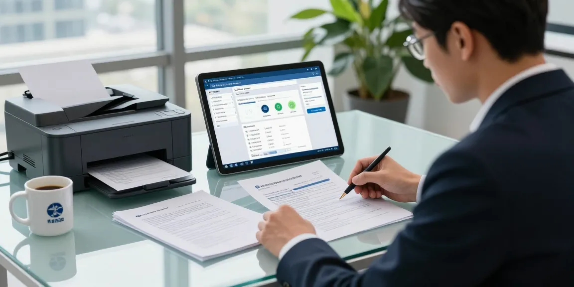 Auditor conducting document fraud detection analysis in a modern office.