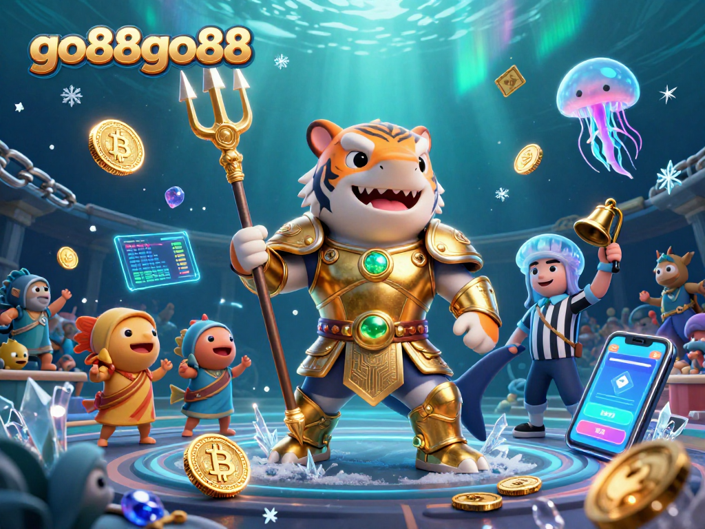 Win big with go88go88 at this vibrant underwater casino featuring a gladiator shark!