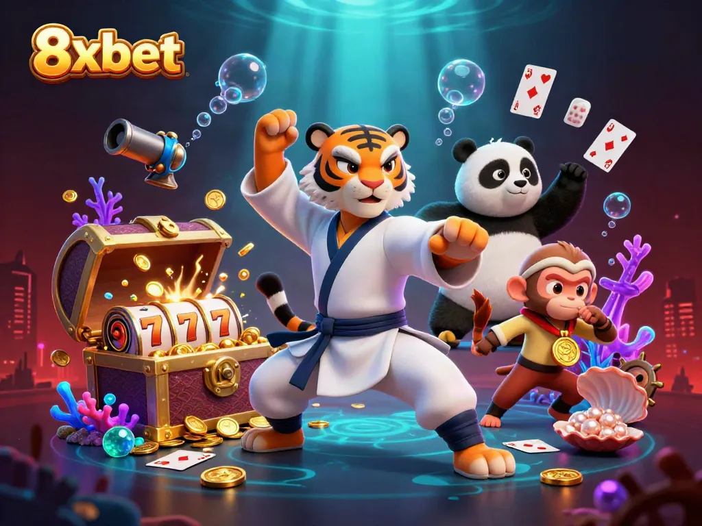 Experience the thrilling world of 8xbet slots with a vibrant 3D action scene.