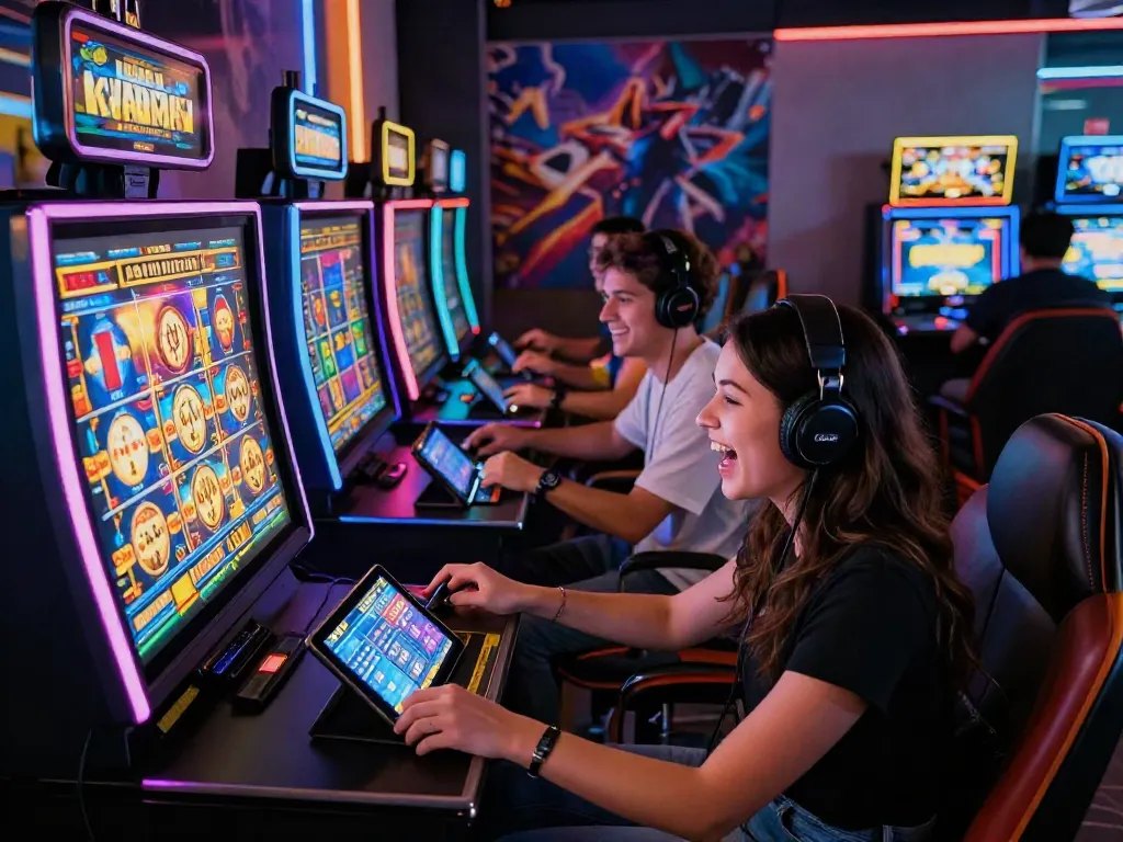 Exciting slot gaming session showing link slot777 gameplay and players engaged in vibrant interaction.