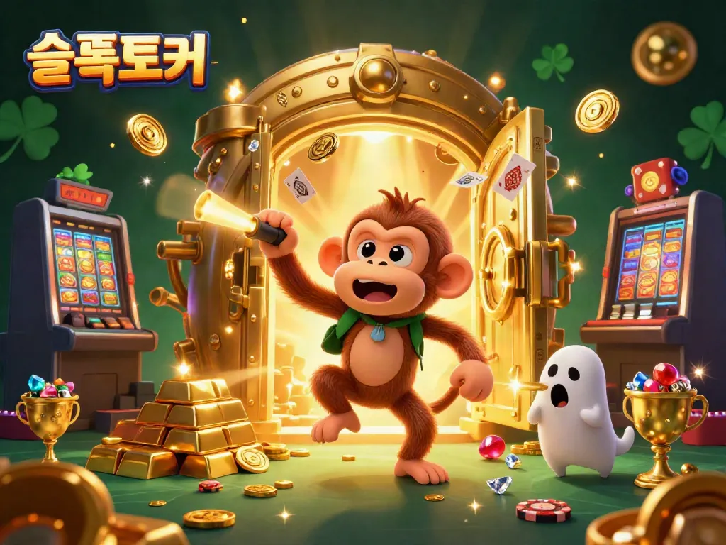 Engaging scene with the poltergeist monkey juggling at the casino, track down by the curious puppy - 슬롯토커 theme.