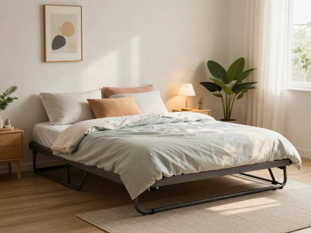 Cozy and inviting fold up bed setup in a beautifully decorated bedroom.