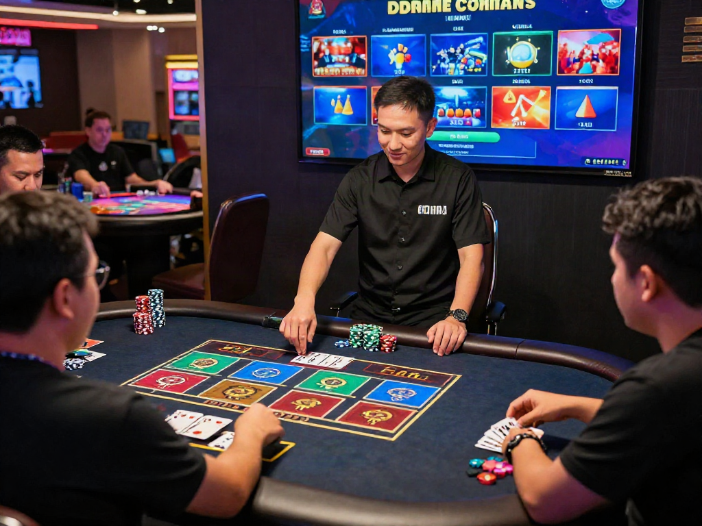 Engaging live dealer table scene from bandar togel online with players and vibrant betting screens.
