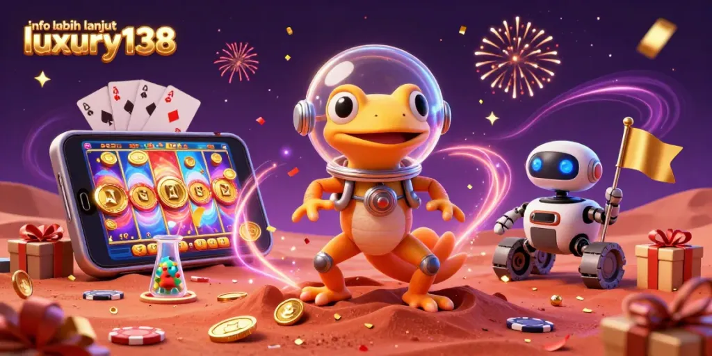 Permainan slot yang menguntungkan info lebih lanjut luxury138 dengan gecko Martian dan kasino emas.