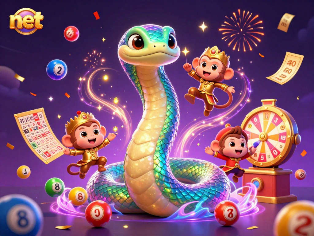 Experience the thrill of net gaming with vibrant lottery elements and magical characters in action.