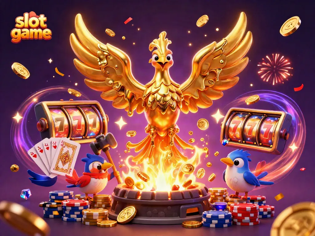 Experience excitement in a slot game with a golden phoenix and dynamic gaming elements.