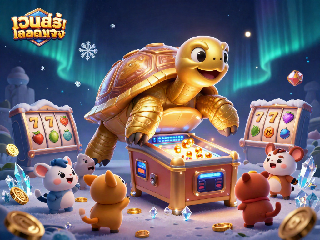 Play exciting เว็บสล็อตตรง games with a lively golden tortoise and vibrant gaming elements.