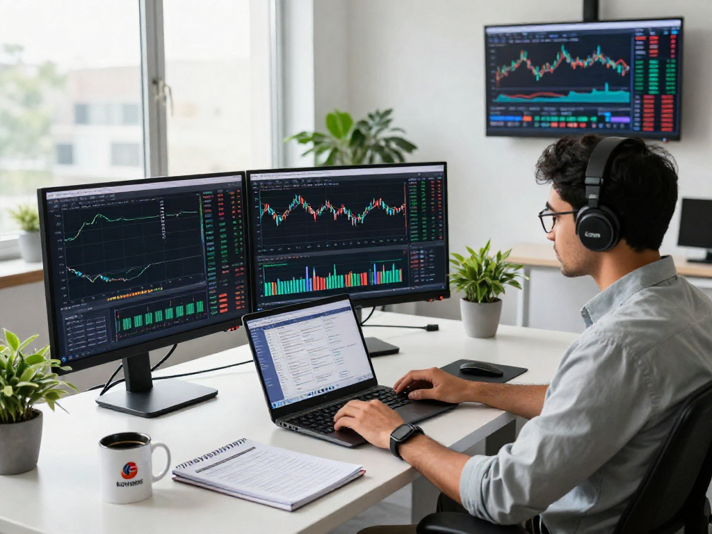 Advanced India stock backtesting API showcased in a developer's modern workspace with real-time data feeds.