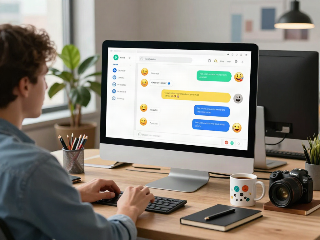 Interactive nsfw chat bot interface illustrating user engagement with AI technology in a modern workspace.