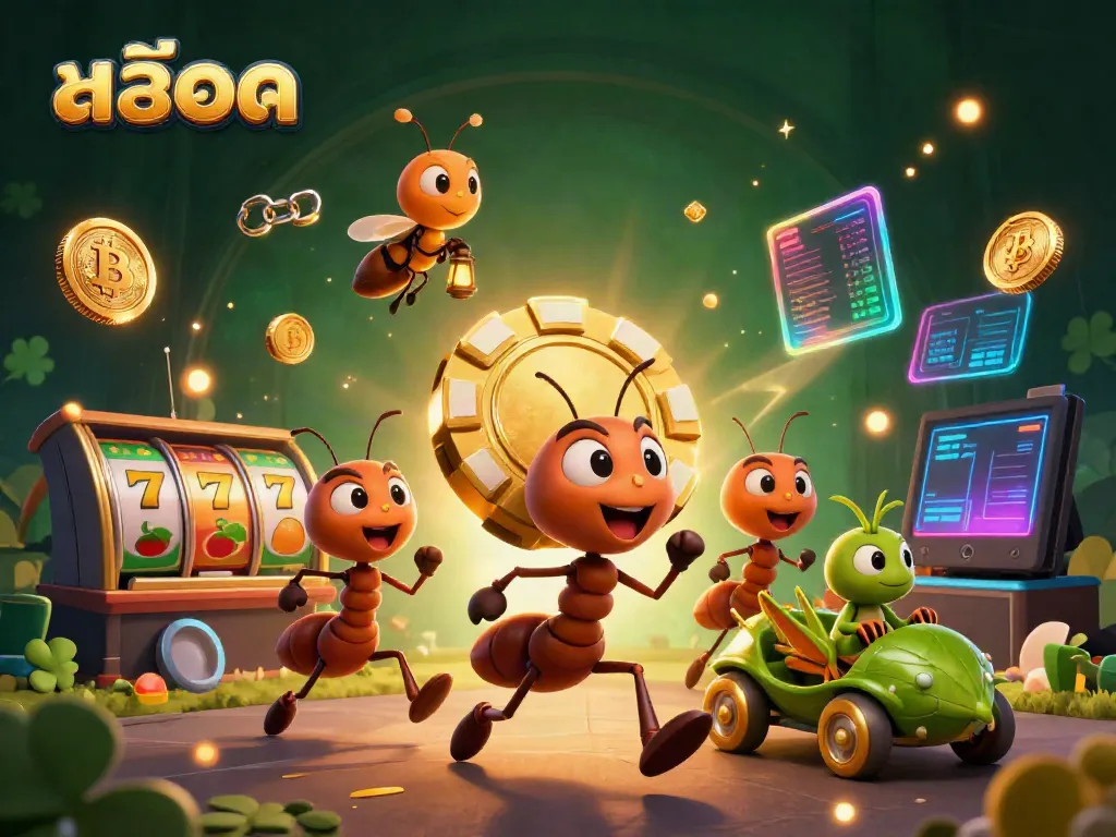Engage in thrilling สล็อต adventures as cartoon ants heist for giant poker chips illuminated by Bitcoin.