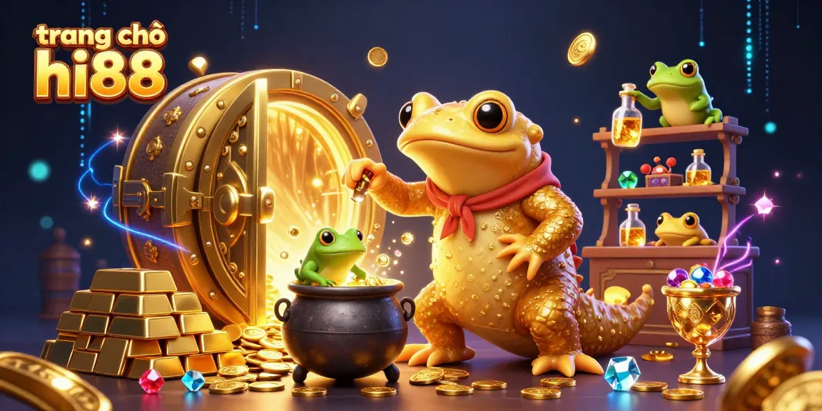 Engage with the excitement of trang chủ hi88, featuring golden treasures, a wizard alchemist, and lively casino elements.