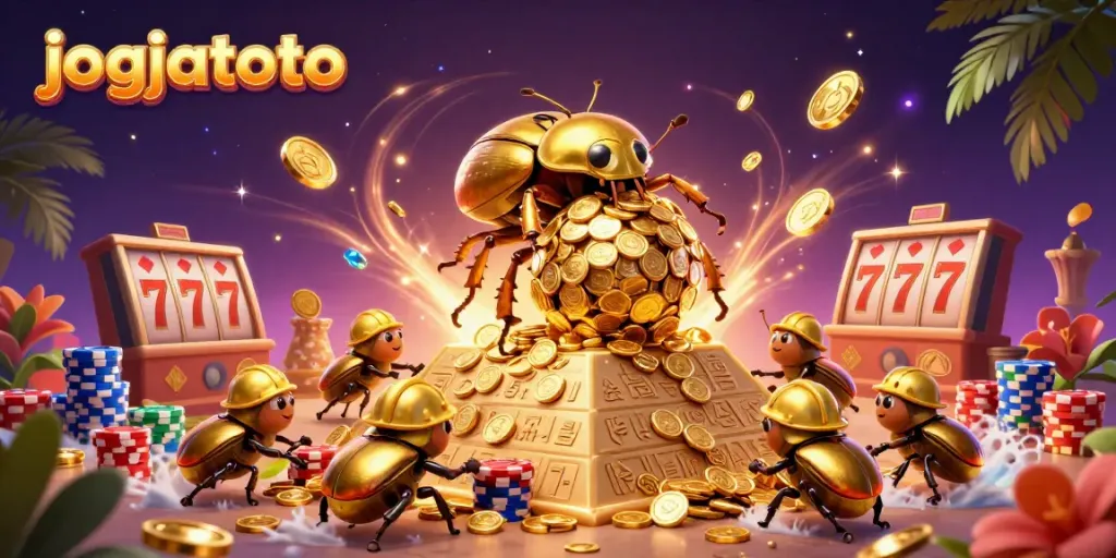 Engage with jogjatoto's exciting casino scene featuring golden elements and dynamic slots.