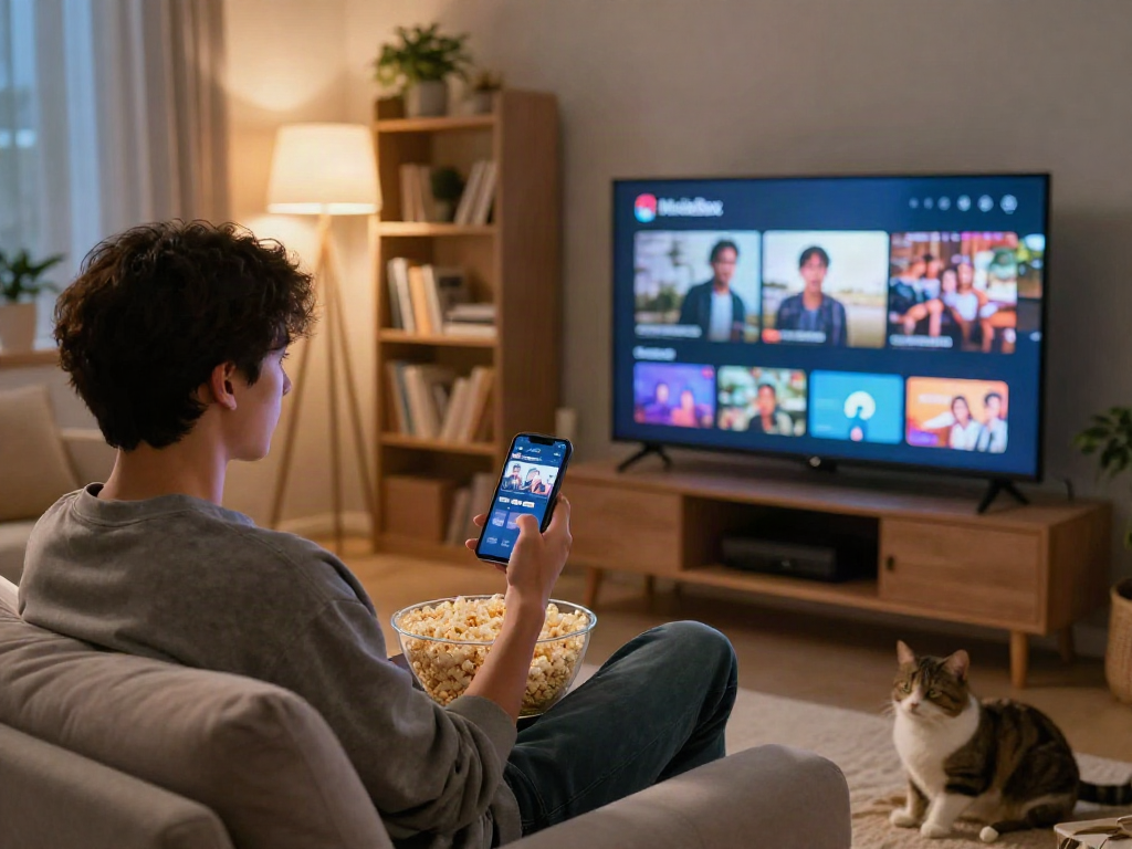 Enjoy seamless movie nights with the Moviebox apk showcased on a cozy living room TV.