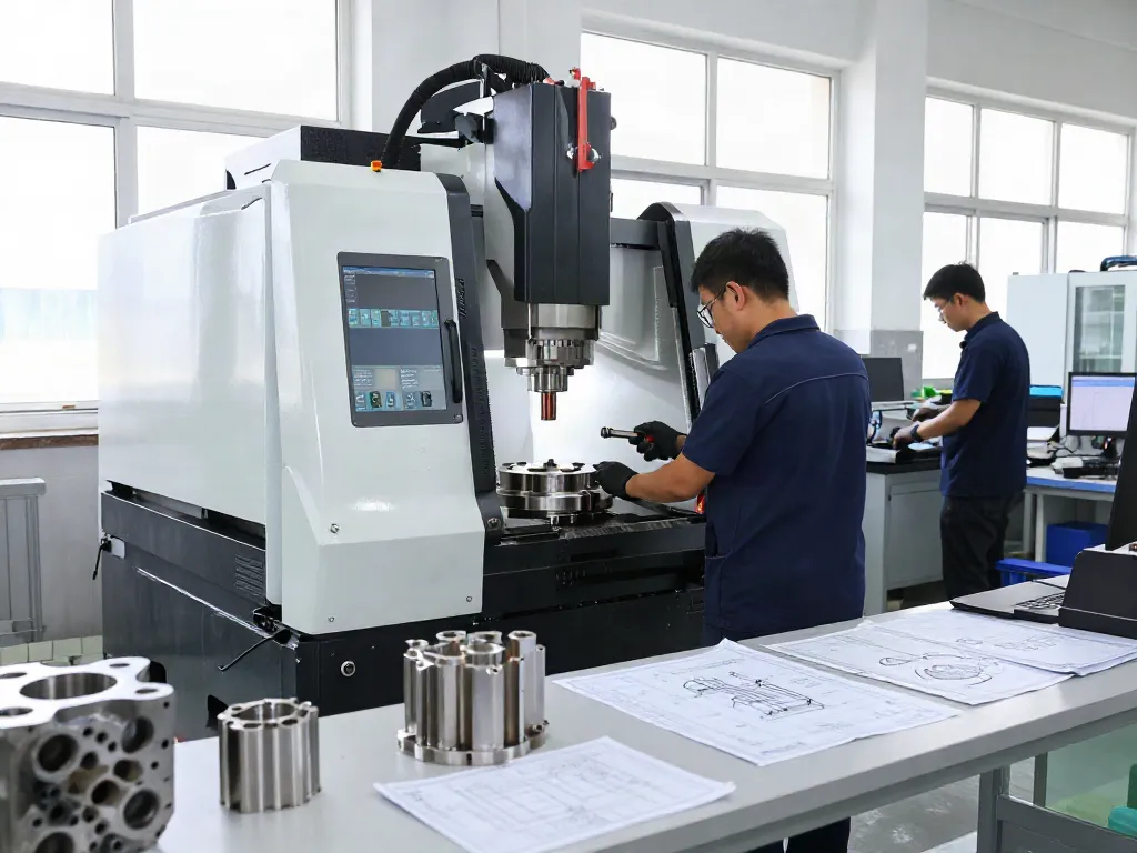 Leading aerospace CNC parts manufacturers working diligently on precision aerospace components in a high-tech workshop.