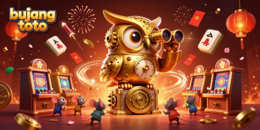 Experience the thrill of bujang toto with a dynamic casino scene featuring whimsical characters and festive elements.