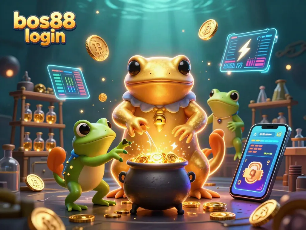 Masuk ke bos88 login sambil menikmati permainan kasino online dengan ilustrasi 3D.