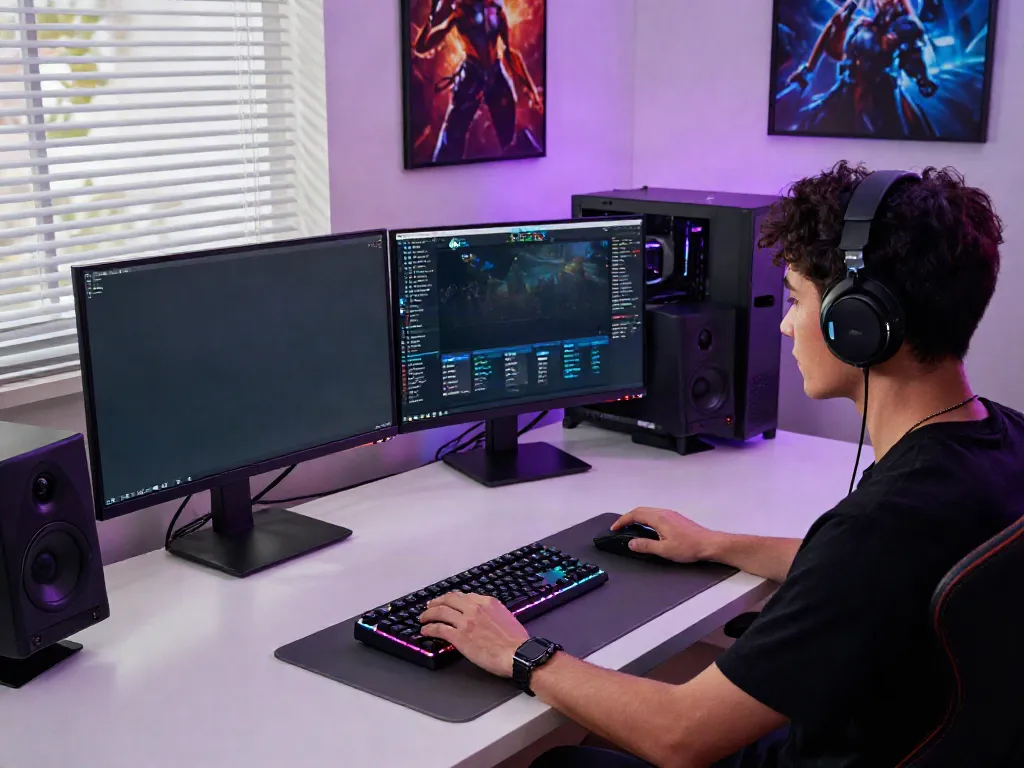 Gamer engaging with the QQMacan platform in a modern gaming setup.