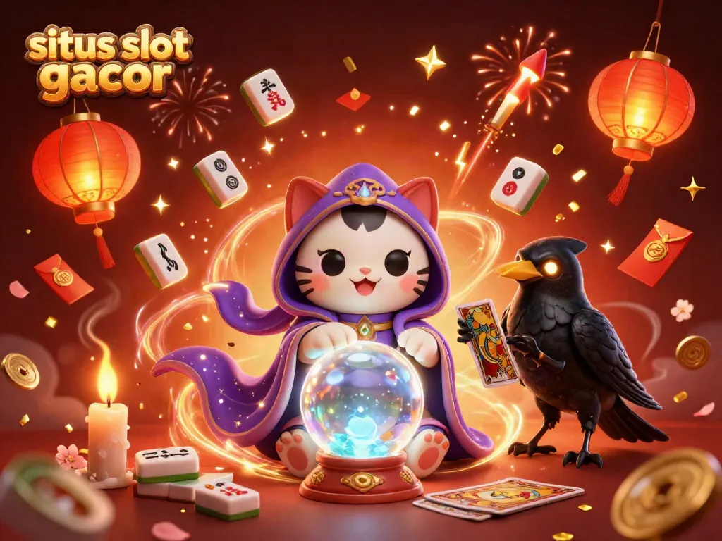 Raih peluang menang di situs slot gacor dengan ilustrasi kasino yang penuh warna dan magis.